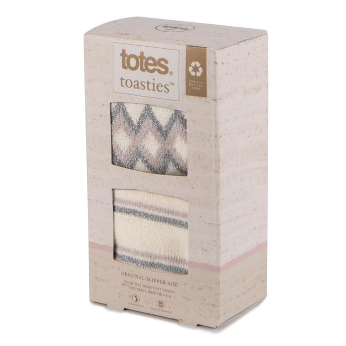 totes toasties® Ladies Original Slipper Socks (Twin Pack) Fairisle / Plain Extra Image 1